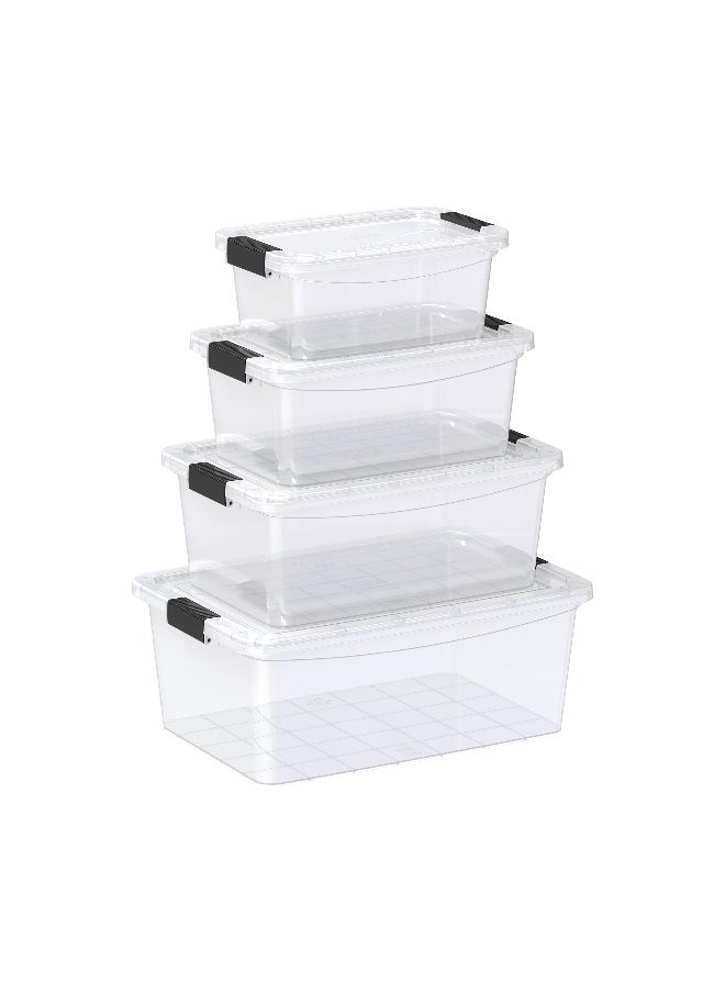 Cosmoplast - Set of 4 - 5, 8, 13, 20L Clear Plastic Storage Boxes with Lockable Lids - Image 1