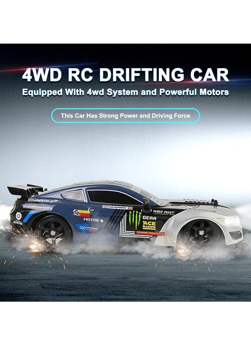 Taizz Ventures - 1:16 Scale Remote Control Car RC Drift Car 4WD 18KM/H High Speed Model Vehicle 2.4GHz with LED Lights Spray Rubber Tire Racing Sport Toy Car for Adults Boys Girls Kids Gift 2Pcs Rechargeable Batteries - Navy Blue - Image 1