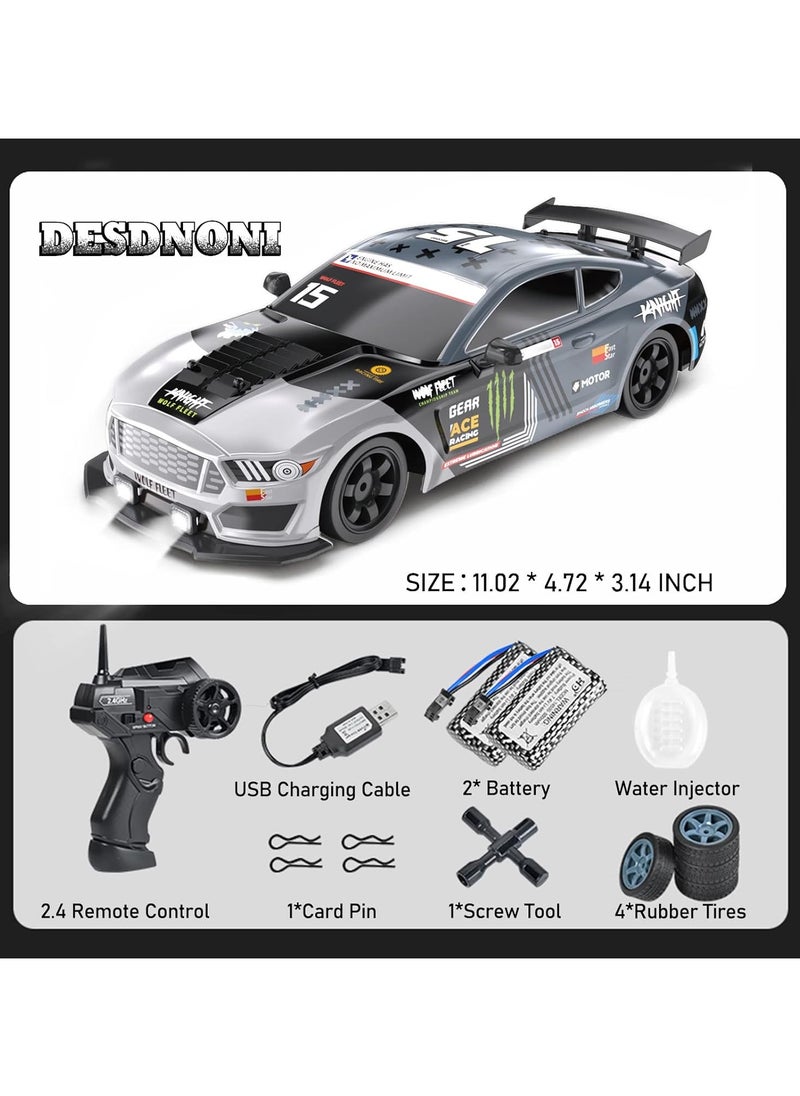Taizz Ventures - 1:16 Scale Remote Control Car RC Drift Car 4WD 18KM/H High Speed Model Vehicle 2.4GHz with LED Lights Spray Rubber Tire Racing Sport Toy Car for Adults Boys Girls Kids Gift 2Pcs Rechargeable Batteries - Navy Blue - Image 1