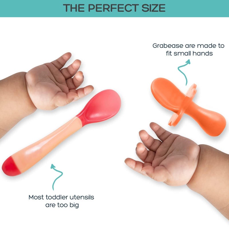 Grabease Baby Feeding Utensils Set - Infant and Baby Fork and Spoon for Ages 1-11 Months, BPAs and Phthalate-Free Cutlery, Plastic, 1 Set, Orange - Image 5