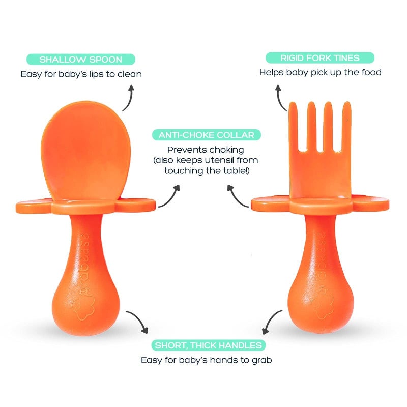 Grabease Baby Feeding Utensils Set - Infant and Baby Fork and Spoon for Ages 1-11 Months, BPAs and Phthalate-Free Cutlery, Plastic, 1 Set, Orange - Image 4