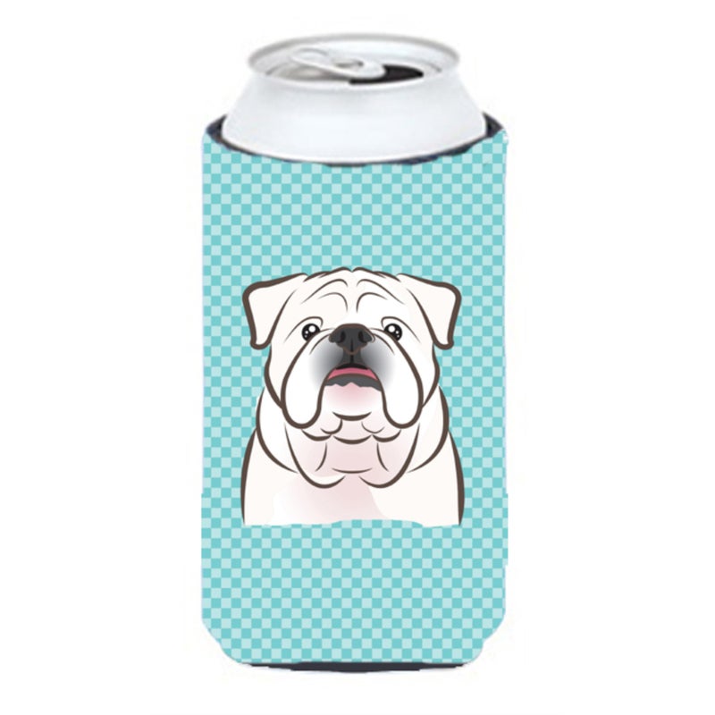 Caroline's Treasures Checkerboard Blue White English Bulldog  Tall Boy Beverage Insulator Hugger BB1158TBC 