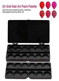 Semme Nail Art Palette, 24 Grid Plastic Nail Art Paint Color Mixing Palette Plate Watercolor Pigment Color Mixing Case Manicure Drawing Tray(Black)  - Image 3
