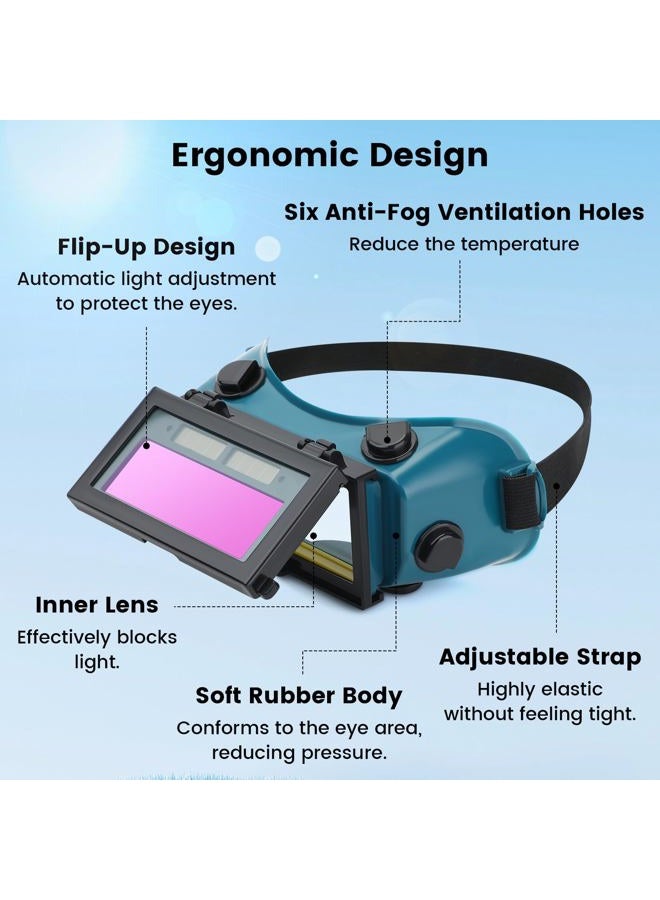 Holulo Auto Darkening Welding Goggles with Clear Inner Lenses Welding Helmet Solar Welder Eyes Glasses Flip Up Lens Eye Protection (Dark Green) - Image 2