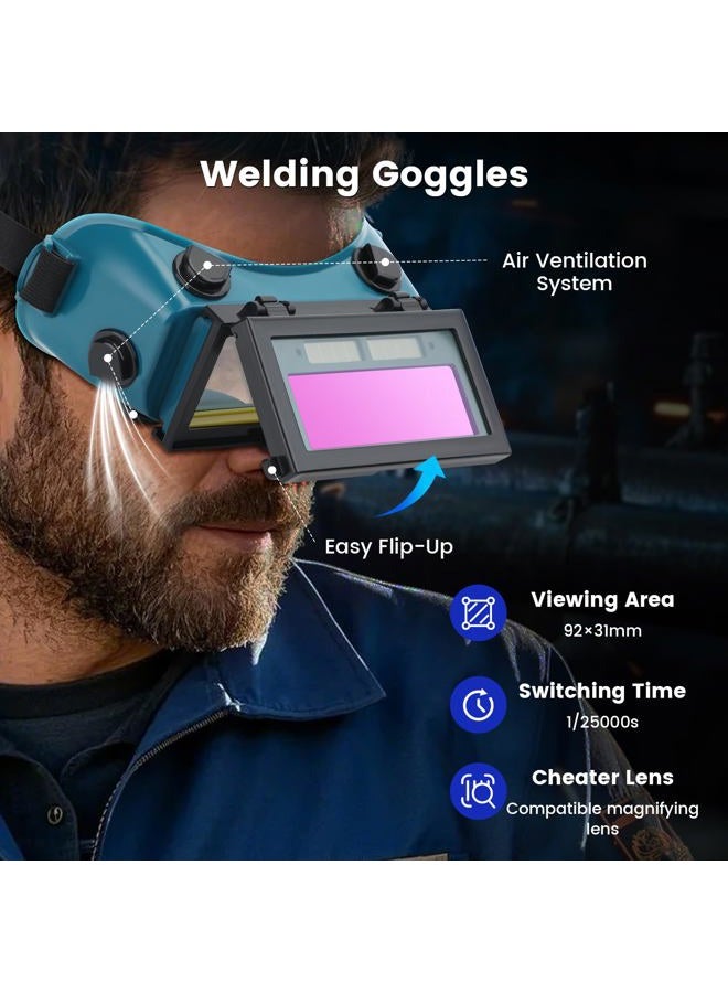 Holulo Auto Darkening Welding Goggles with Clear Inner Lenses Welding Helmet Solar Welder Eyes Glasses Flip Up Lens Eye Protection (Dark Green) - Image 3