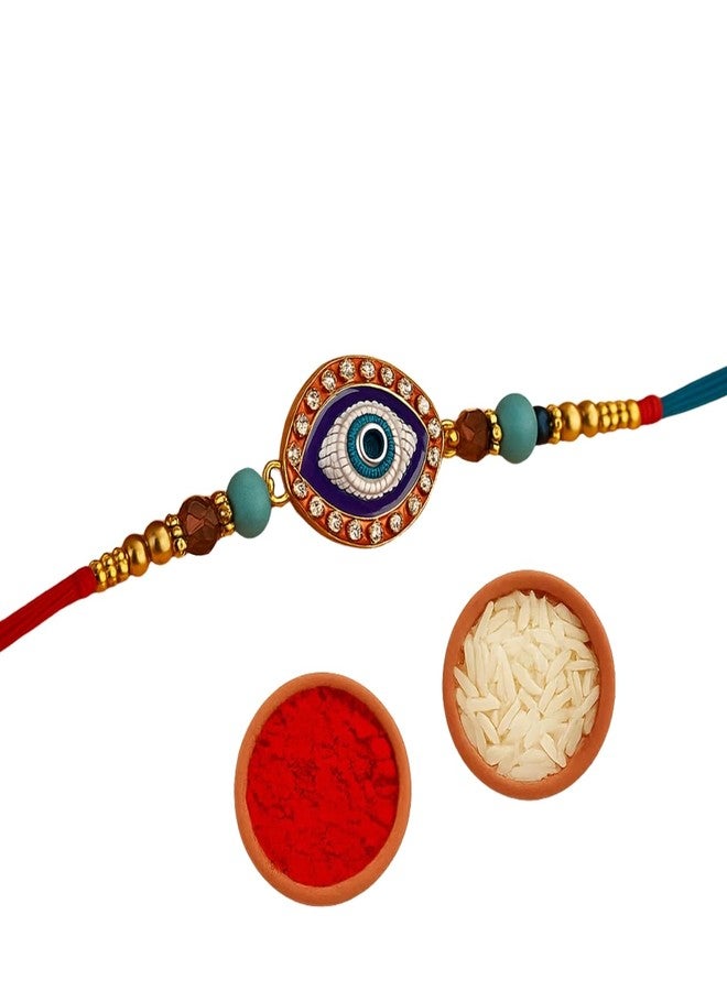 Sage Square Designer Rakhi for Brother | Evil Eye Resin Thread with Roli Chawal | Raksha Bandhan Celebration with Decorative Beads & Stones (Design 6) - Image 1