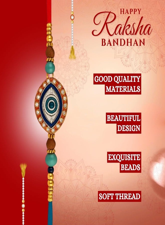 Sage Square Designer Rakhi for Brother | Evil Eye Resin Thread with Roli Chawal | Raksha Bandhan Celebration with Decorative Beads & Stones (Design 6) - Image 4