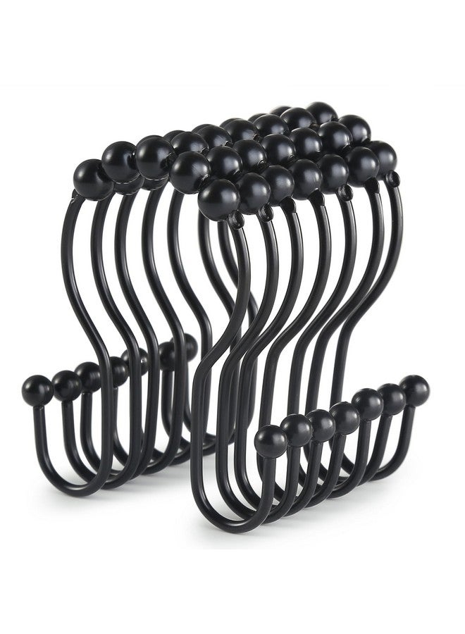 Goowin Goowin Shower Curtain Hooks, 12 Pcs Shower Curtain Rings, Stainless Steel Black Shower Curtain Hooks, Shower Curtain Rings Rust Proof, Smooth Sliding Anti-Drop Double Shower Rings for Curtain (Black)  - Image 1