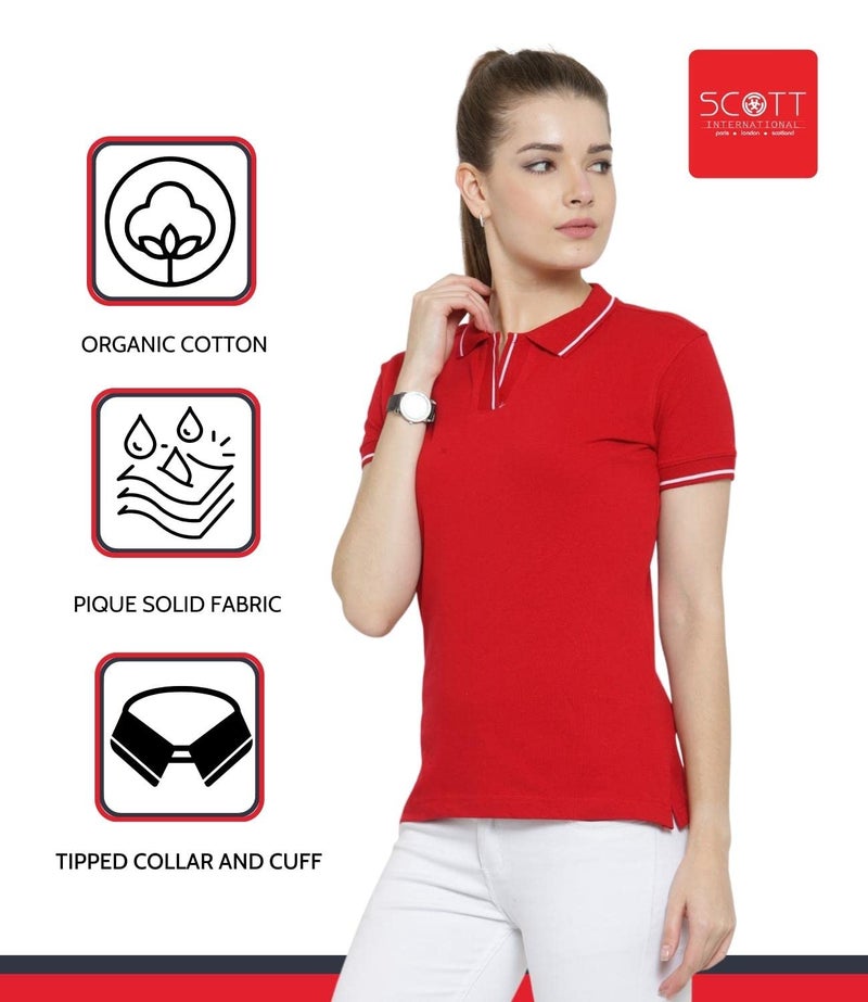 Scott International Women's Organic Cotton Polo T-Shirt (1.1_lsp1_S_Red_Small) - Image 4