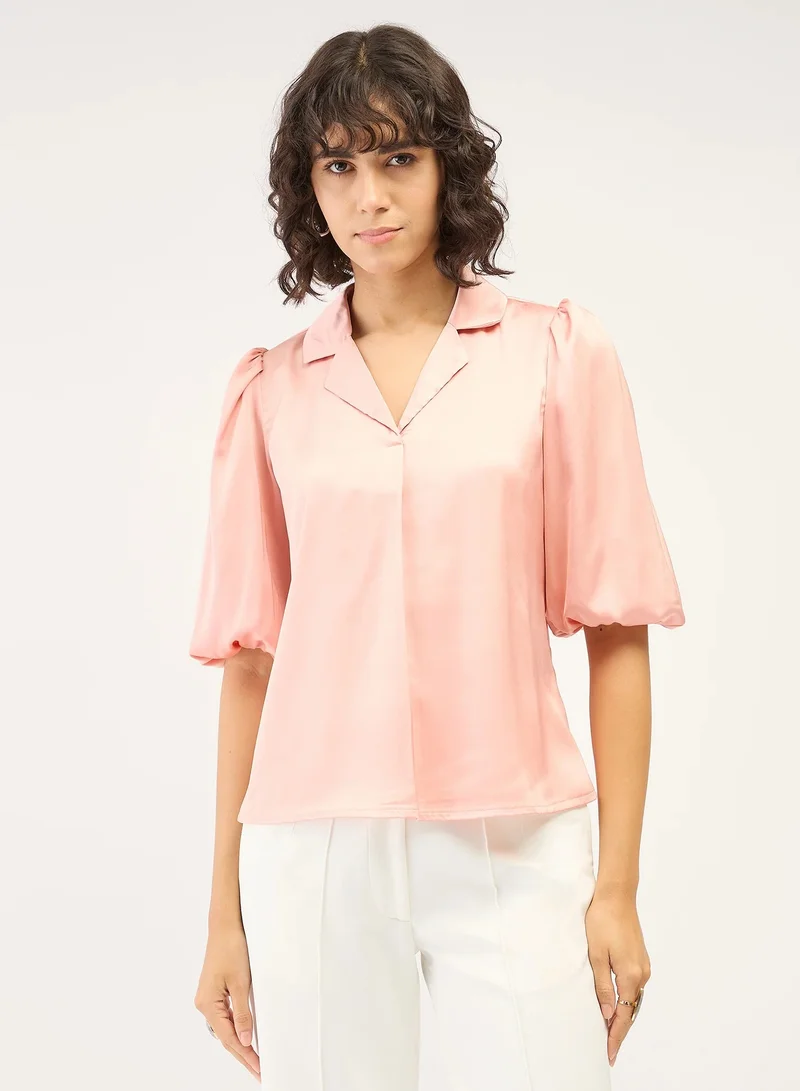 سولت اتاير Women's Versatile Top with Notched Collar, Front Pleat Detail & 3/4 Blouson Sleeves | Elegant, Easy-Maintenance Design for Effortless Day-to-Night Styling