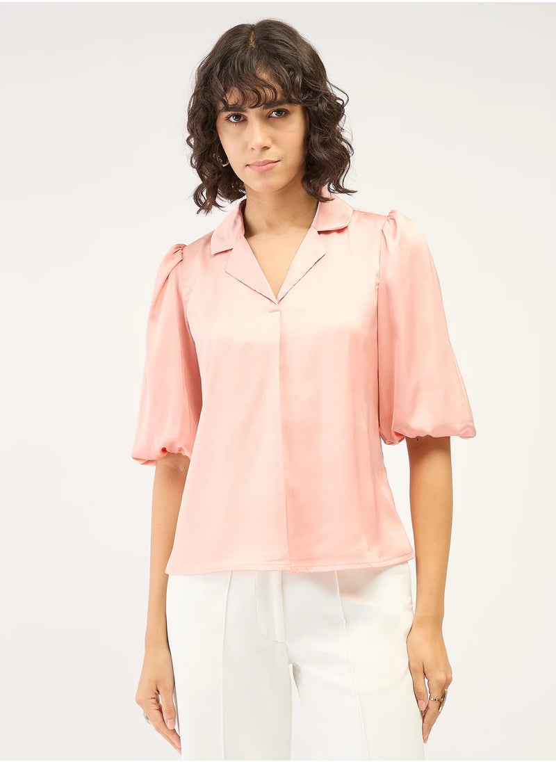 Salt Attire Women's Versatile Top with Notched Collar, Front Pleat Detail & 3/4 Blouson Sleeves | Elegant, Easy-Maintenance Design for Effortless Day-to-Night Styling  - Image 1