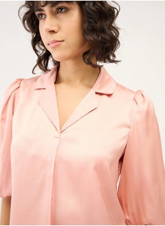 Salt Attire Women's Versatile Top with Notched Collar, Front Pleat Detail & 3/4 Blouson Sleeves | Elegant, Easy-Maintenance Design for Effortless Day-to-Night Styling  - Image 4