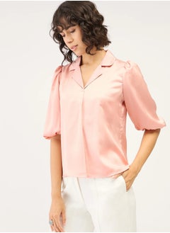Salt Attire Women's Versatile Top with Notched Collar, Front Pleat Detail & 3/4 Blouson Sleeves | Elegant, Easy-Maintenance Design for Effortless Day-to-Night Styling  - Image 5