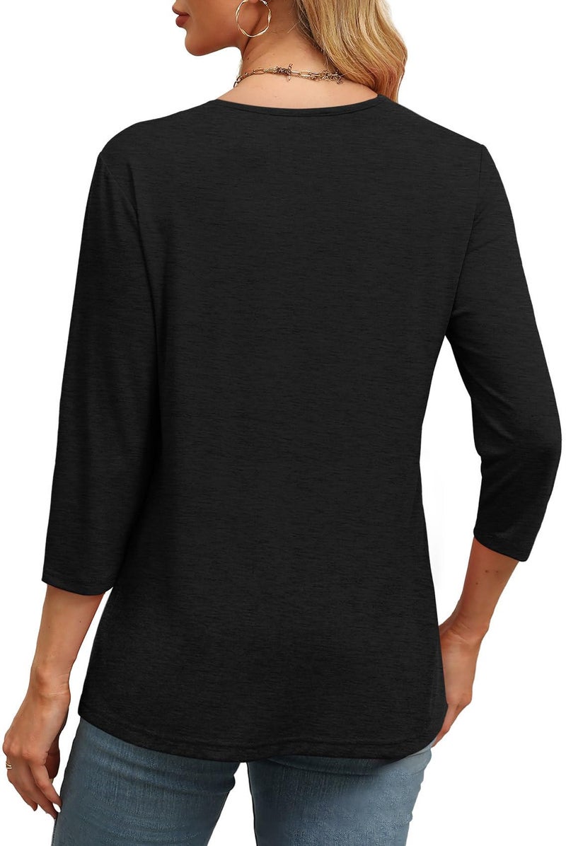 WIHOLL 3/4 Length Sleeve Womens Tops Dressy V Neck Black Blouses for Women Summer Business Casual S - Image 4