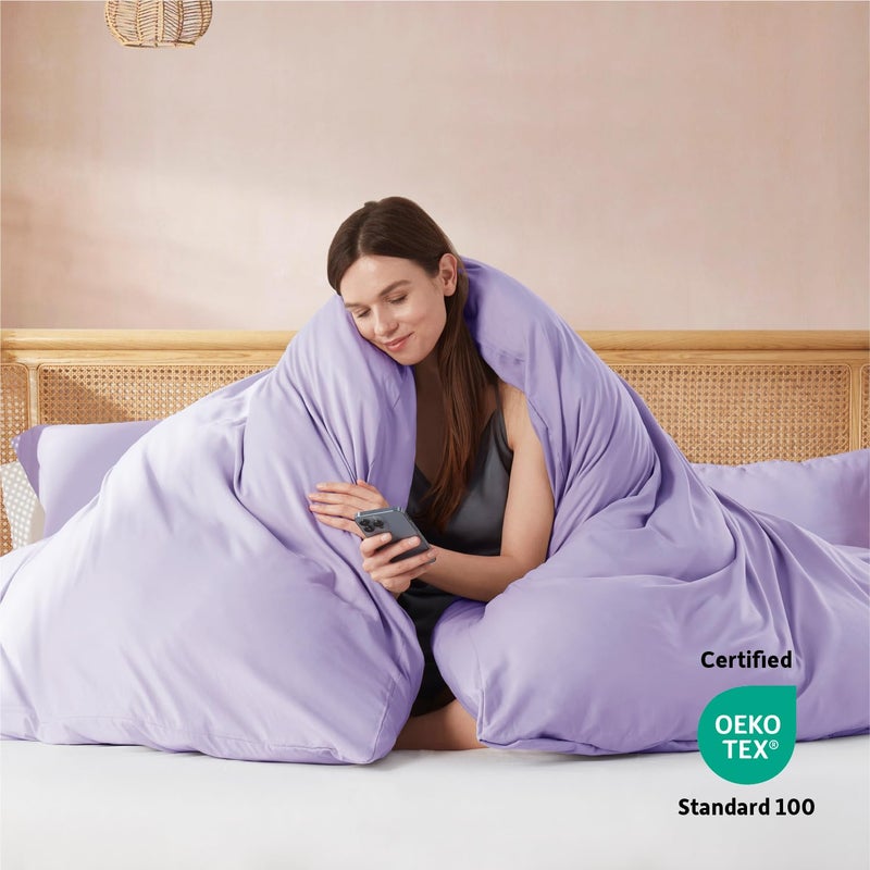 Nestl Lavender Duvet Cover Full Size - Soft Double Brushed Full Size Duvet Cover Set, 3 Piece, with Button Closure, 1 Duvet Cover 80x90 inches and 2 Pillow Shams - Image 3