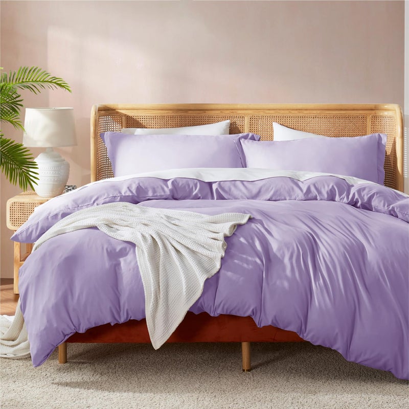 Nestl Lavender Duvet Cover Full Size - Soft Double Brushed Full Size Duvet Cover Set, 3 Piece, with Button Closure, 1 Duvet Cover 80x90 inches and 2 Pillow Shams - Image 1