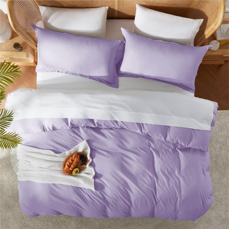 Nestl Lavender Duvet Cover Full Size - Soft Double Brushed Full Size Duvet Cover Set, 3 Piece, with Button Closure, 1 Duvet Cover 80x90 inches and 2 Pillow Shams - Image 5