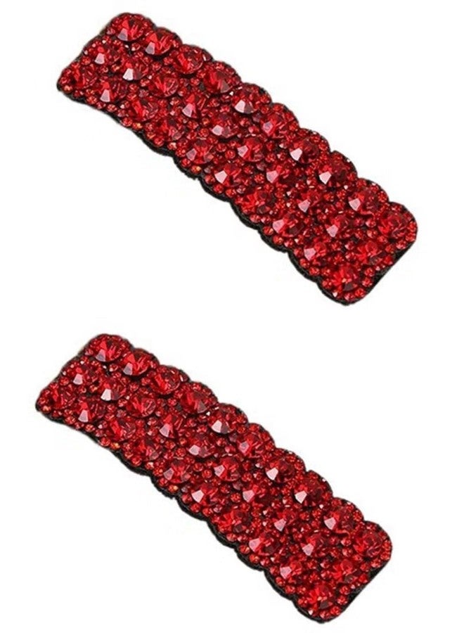 قطعتان من مشابك الشعر الحمراء المرصعة بأحجار الراين على الطراز الكوري، دبابيس شعر مستطيلة لامعة فاخرة، مشابك شعر مرصعة بأحجار الراين لحفلات الزفاف، مشابك شعر للنساء والفتيات، للعناية بالشعر، إكسسوارات شعر حمراء - Image 1