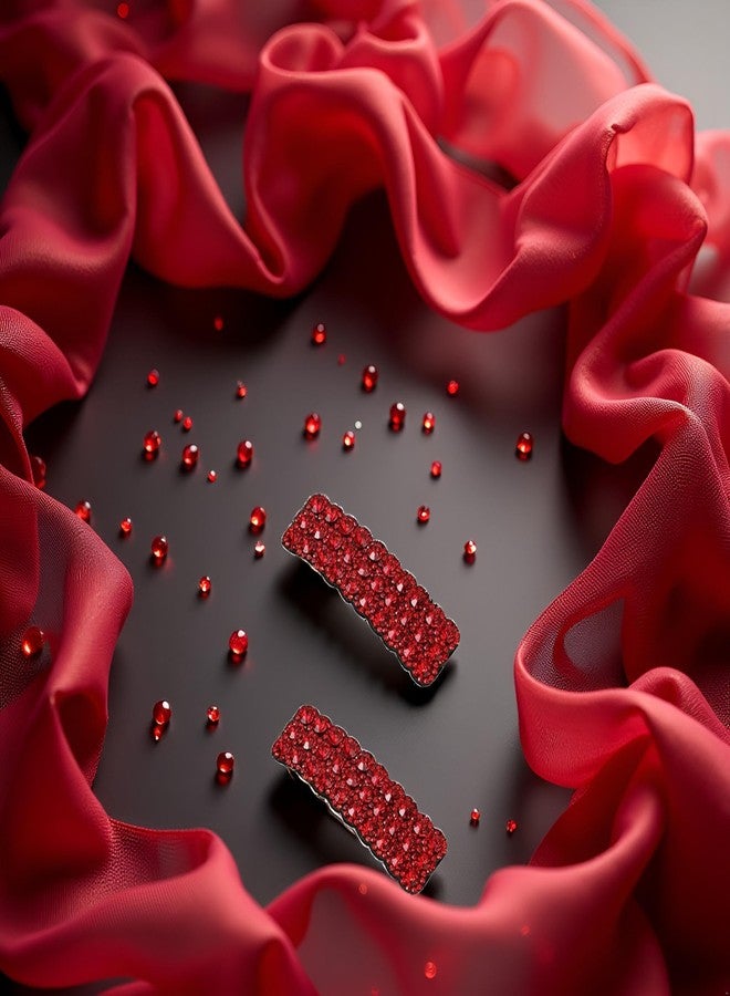 قطعتان من مشابك الشعر الحمراء المرصعة بأحجار الراين على الطراز الكوري، دبابيس شعر مستطيلة لامعة فاخرة، مشابك شعر مرصعة بأحجار الراين لحفلات الزفاف، مشابك شعر للنساء والفتيات، للعناية بالشعر، إكسسوارات شعر حمراء - Image 4