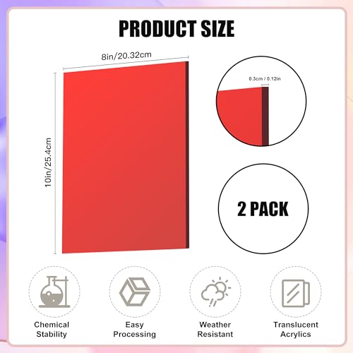 Lesnlok Red Acrylic Sheets 1/8 inch Thick 3mm 2 Pack 8 x 10 Clear Plexiglass Sheets,for Sign,Craft,Painting,Laser Cutting,DIY Display Projects… (8"x 10", Red, 2) - Image 2