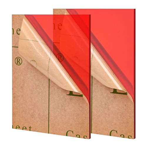 Lesnlok Red Acrylic Sheets 1/8 inch Thick 3mm 2 Pack 8 x 10 Clear Plexiglass Sheets,for Sign,Craft,Painting,Laser Cutting,DIY Display Projects… (8"x 10", Red, 2) - Image 1