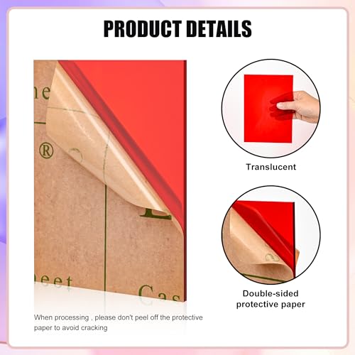 Lesnlok Red Acrylic Sheets 1/8 inch Thick 3mm 2 Pack 8 x 10 Clear Plexiglass Sheets,for Sign,Craft,Painting,Laser Cutting,DIY Display Projects… (8"x 10", Red, 2) - Image 3
