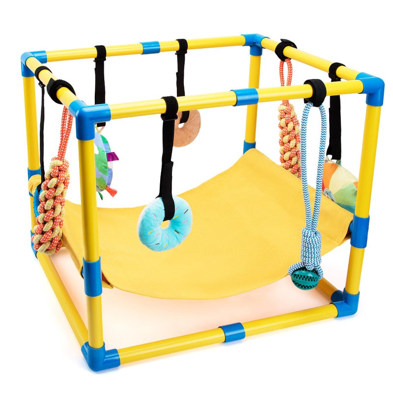 Fsawdnn Puppy Play Gym with 8 Hanging Toys, Indoor Puppy Jungle Gym with Interactive Dog Enrichment Toys.PVC Frame with Small Dogs Hammock Enrichment Activity Center - Image 1