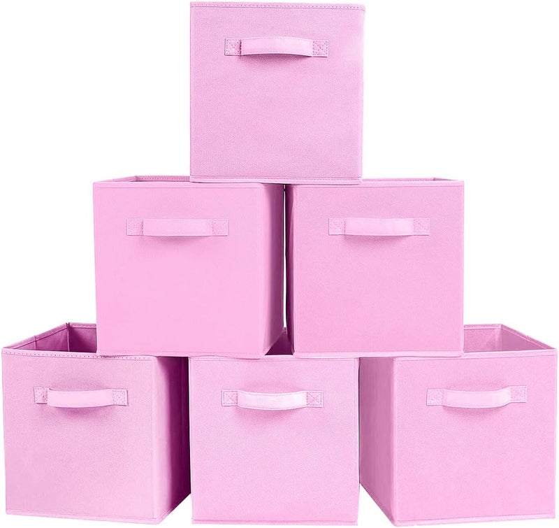 PowerKing Fabric Storage Box Organiser, 6 Foldable Storage Containers, Storage Box Cube, Pink - Image 1
