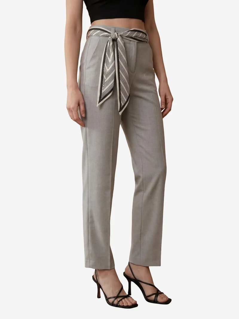 My Fashion MY FASHION High-Waist Straight-Leg Crepe Trousers with Belt