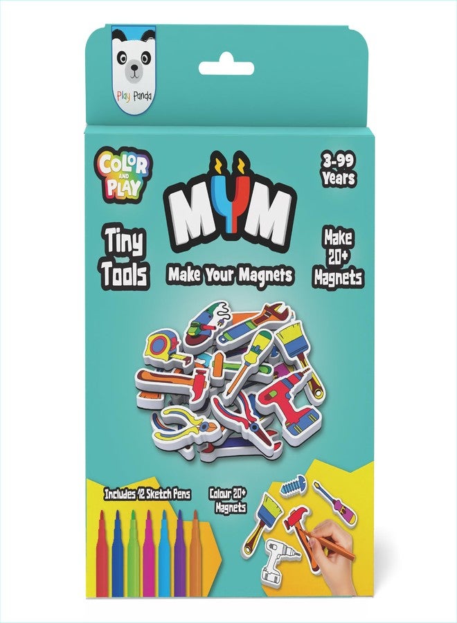 Play Panda MYM Colour & Play Tiny Tools Craft Kit for Kids, Make 20+ Fridge Magnets - Image 1
