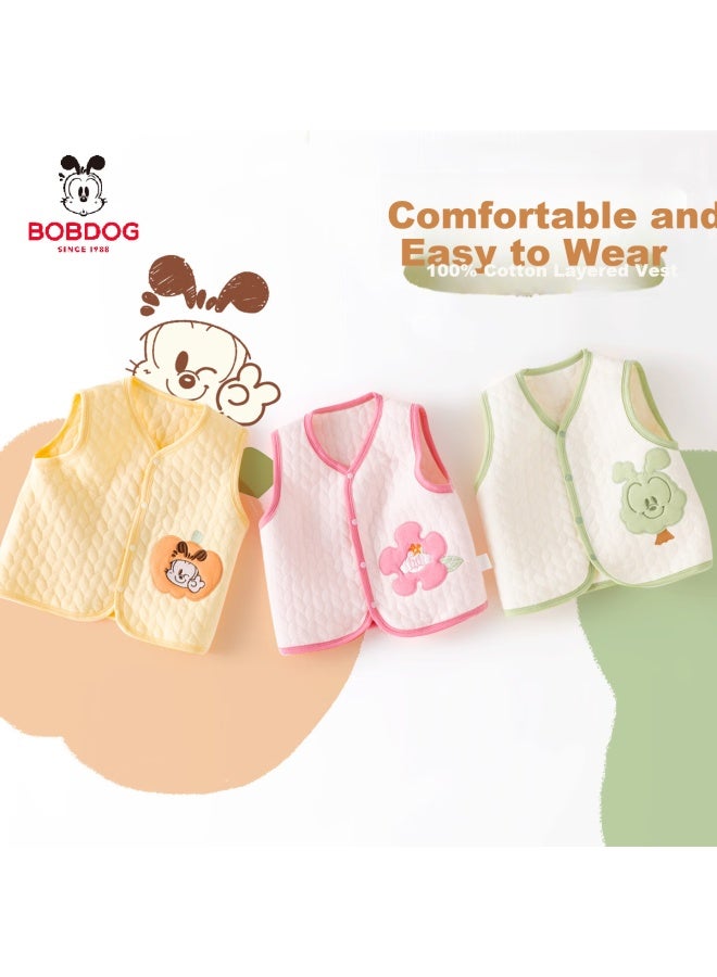 Bobdog Kids Vest Spring And Autumn Sleeveless Jacket Boys And Girls Loose Casual Baby Cotton Pink Floral 80 - Image 1