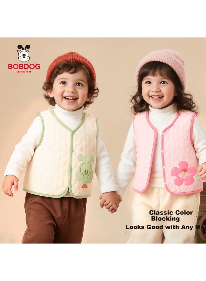 Bobdog Kids Vest Spring And Autumn Sleeveless Jacket Boys And Girls Loose Casual Baby Cotton Pink Floral 80 - Image 2