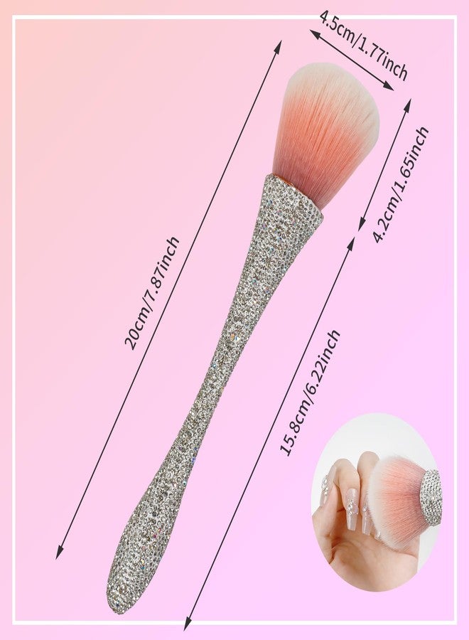 heemeei Nail Dust Brush with Shiny Rhinestones, Dust Brush for Nails, Fluffy Nail Duster Brush for Acrylic Nails Powder Remover, Acrylic Cleaning Brush Acrylic Nail Tools - Image 3