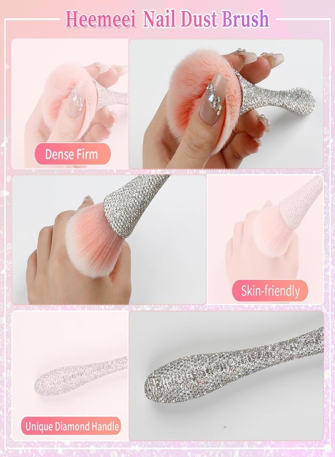 heemeei Nail Dust Brush with Shiny Rhinestones, Dust Brush for Nails, Fluffy Nail Duster Brush for Acrylic Nails Powder Remover, Acrylic Cleaning Brush Acrylic Nail Tools - Image 4