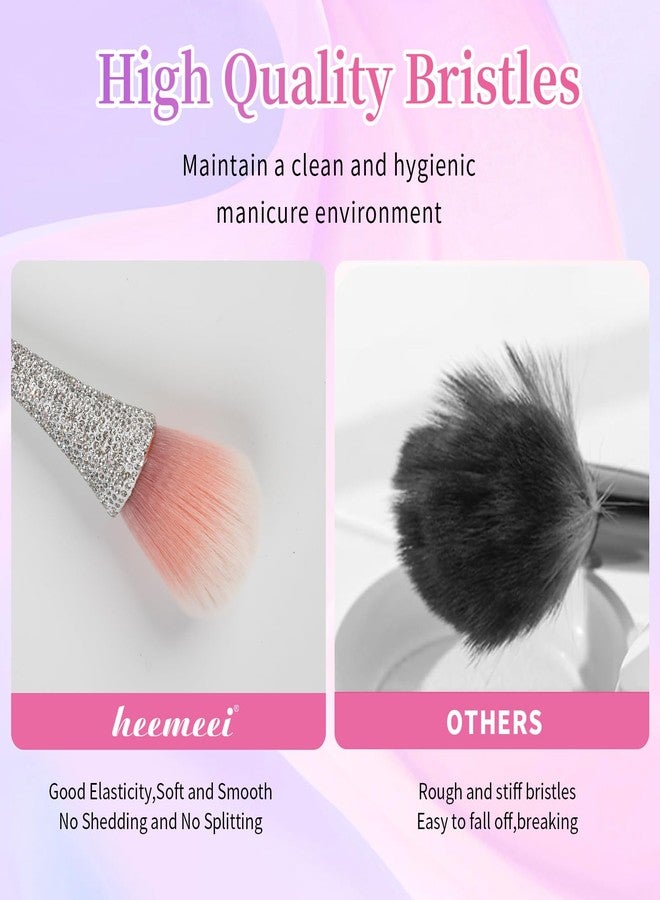 heemeei Nail Dust Brush with Shiny Rhinestones, Dust Brush for Nails, Fluffy Nail Duster Brush for Acrylic Nails Powder Remover, Acrylic Cleaning Brush Acrylic Nail Tools - Image 5