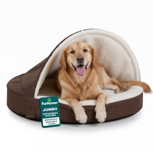 Furhaven 44 Round Orthopedic Dog Bed for Large Dogs w Removable Washable Cover For Dogs Up to 80 lbs Sherpa Suede Snuggery Espresso 44inch - Image 1