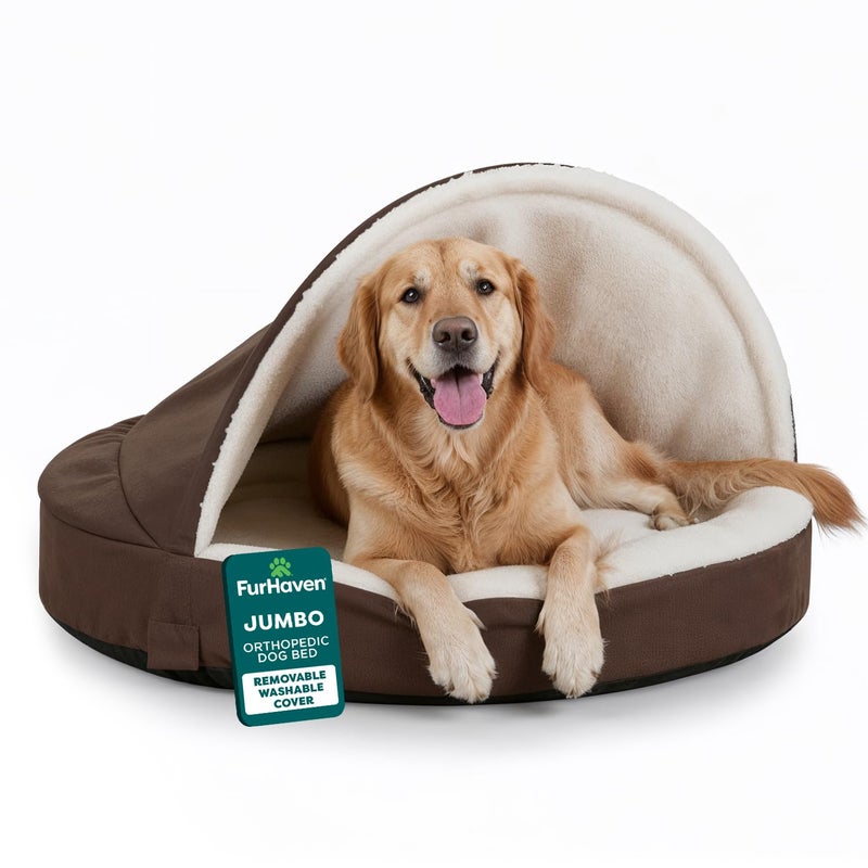 Furhaven 44 Round Orthopedic Dog Bed for Large Dogs w Removable Washable Cover For Dogs Up to 80 lbs Sherpa Suede Snuggery Espresso 44inch - Image 2