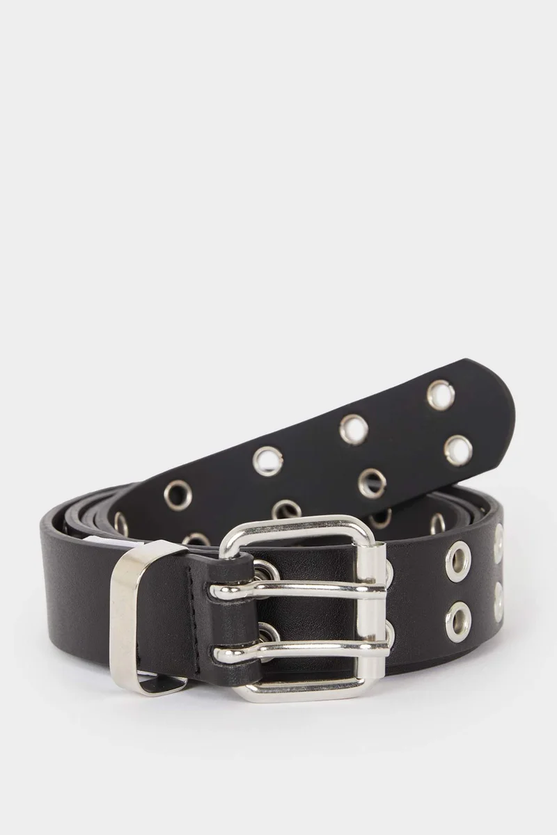 Woman Square Clasp Faux Leather Denim Belt