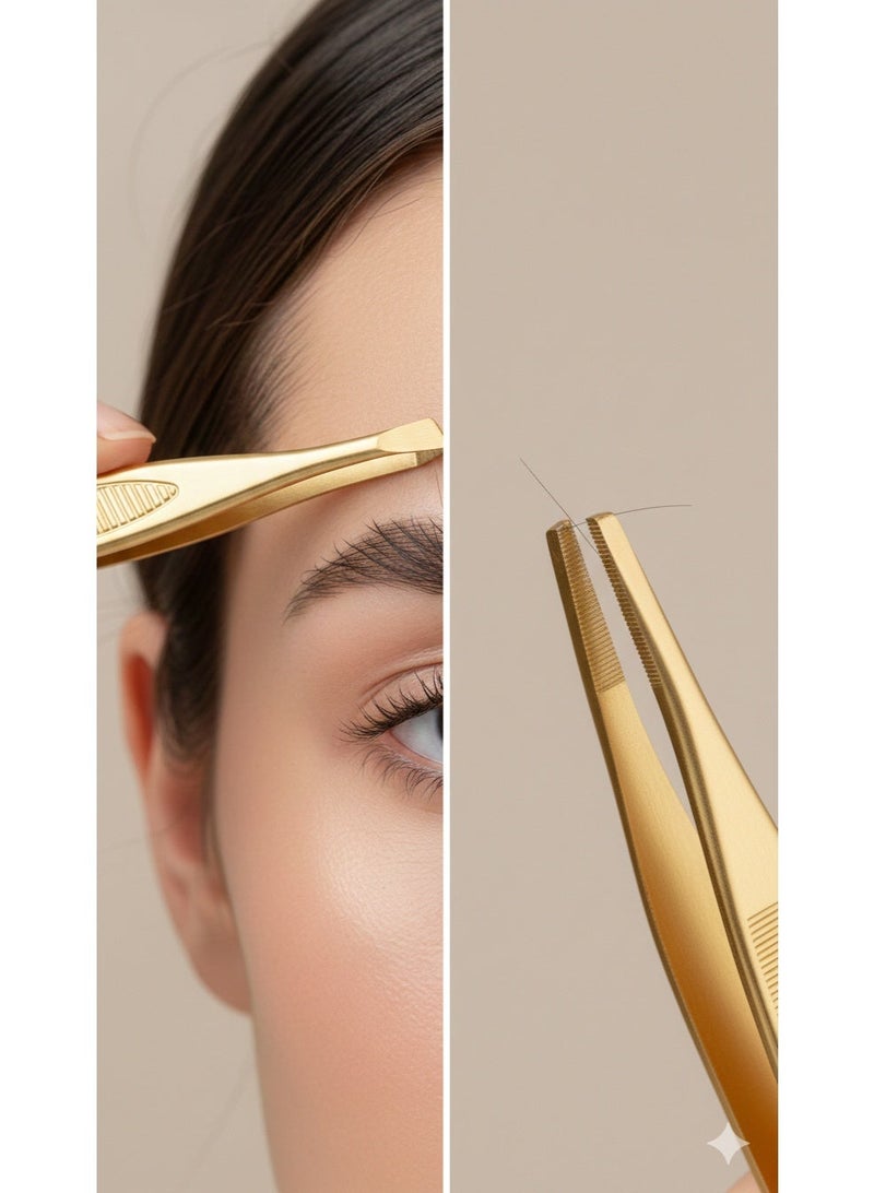 ملقط حواجب احترافي عالي الدقة بلون ذهبي فاخر – Tweezers ذهبية برأس مائل دقيق – ملقط إزالة شعر من الجذور – ملقط تجميل من الفولاذ المقاوم للصدأ مطلي ذهب – أداة عناية شخصية دقيقة للحواجب والوجه – قبضة مانعة للانزلاق – دقة إغلاق مثالية – استخدام منزلي واحترافي - Image 5