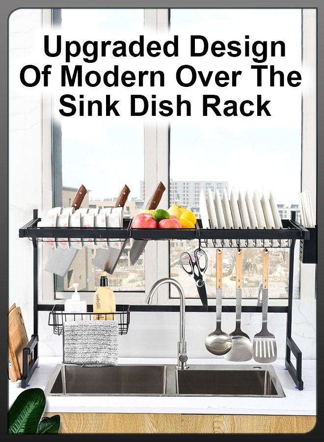 Stainless Steel Over The Sink Dish Drying Drainer Rack Multi Functional Kitchen Countertop Cutlery Storage Organizer With Utensil Holder Drain Board Cutting Board Bracket Shelf 