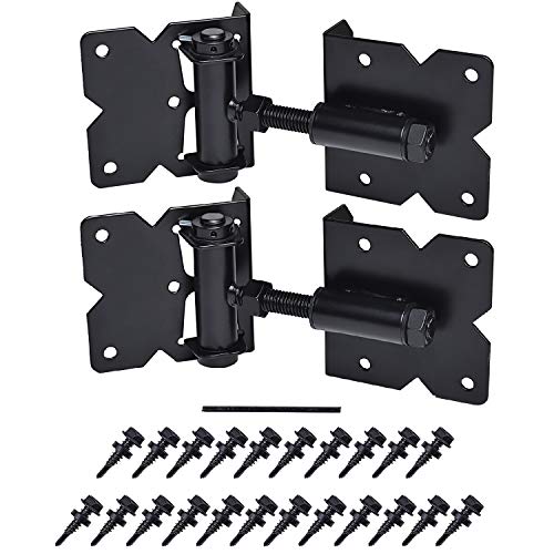 SANKINS Self Closing Gate Hardware Hinges Heavy Duty for Wooden/Vinyl/PVC Fences,90 Degree Adjustable, with Installation Screws and Swing Adjuster Tool,2 Pack/Set,Black - Image 1