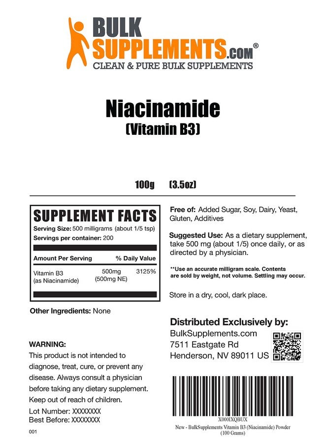 BULKSUPPLEMENTS.COM مسحوق النياسيناميد نياسيناميد 500 ملغ فيتامين ب3 نياسيناميد مسحوق فيتامين ب3 فيتامين ب3 نيكوتيناميد 500 ملغ 500 ملغ نيكوتيناميد لكل حصة 100 جرام 35 أونصة - Image 3