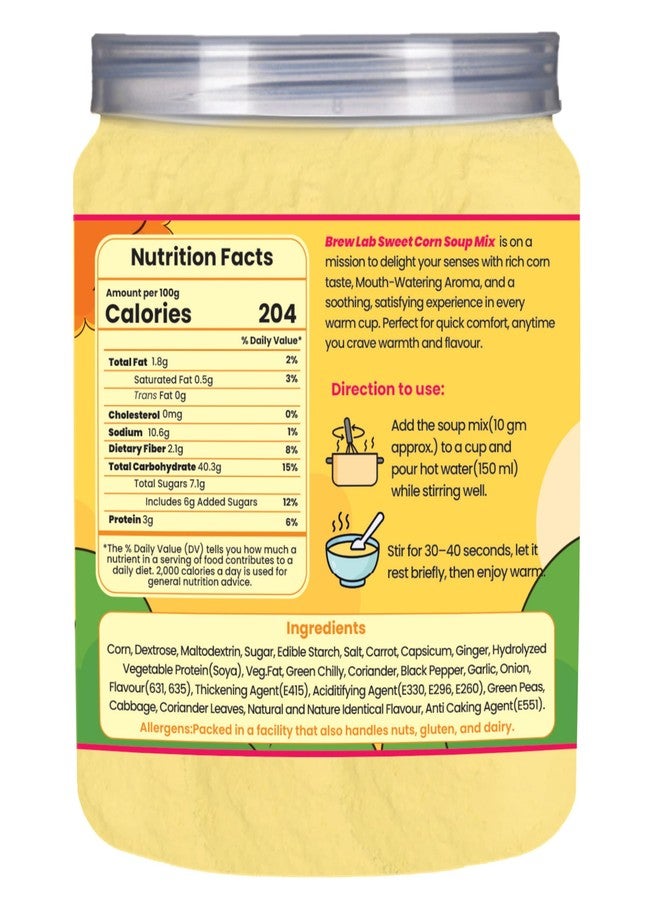 Brew Lab Instant Sweet Corn Soup Premix | Ready in 1 Minute | No Boiling Required | Real Corn Taste | Quick & Easy Veg Soup Mix (250 g) - Image 3