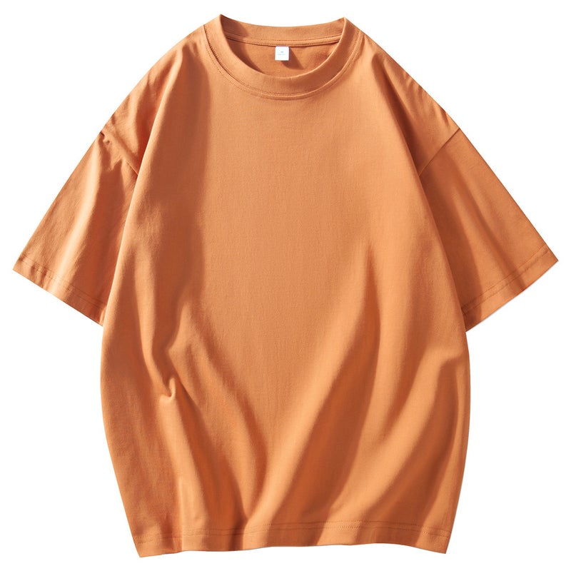 24 pieces 190g wide loose shoulder round neck small neckline short sleeve T-shirt custom logo solid color bottoming shirt in stock wholesale - Image 3