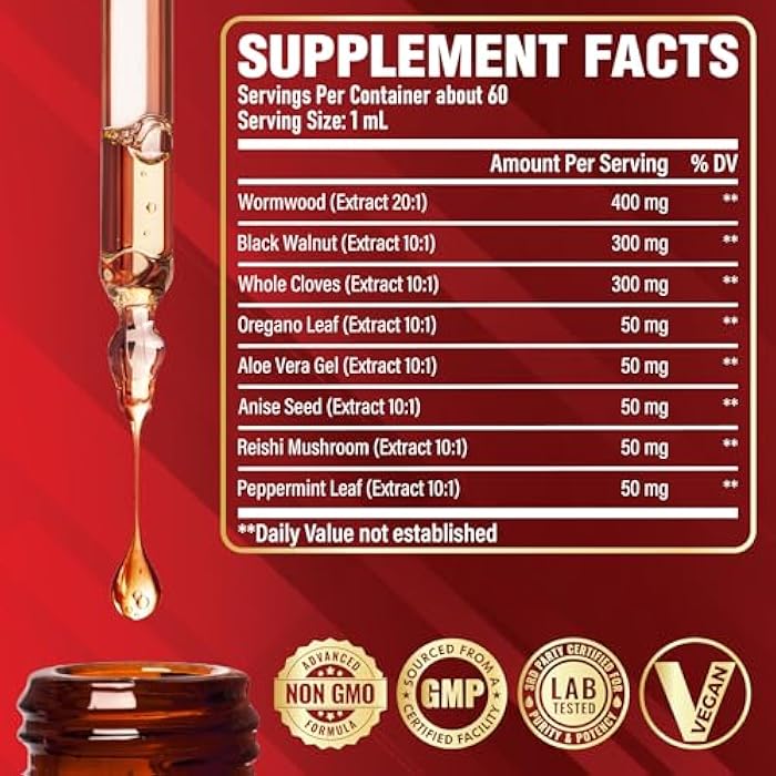Satoomi 8in1 Wormwood Liquid Drops with Black Walnut, Whole Cloves and 5 More - 60ml for 60 Days Supply - Image 2