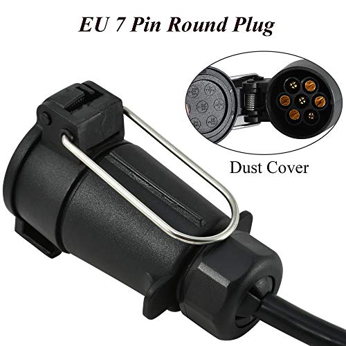 Oyviny USA to EU Trailer Light Converter US Vehicle 7-Way Blade Socket Adapter to European Trailer 7-Pin Round Connector Plug and Play Trailer Converter Waterproof (Color:Black) - Image 4