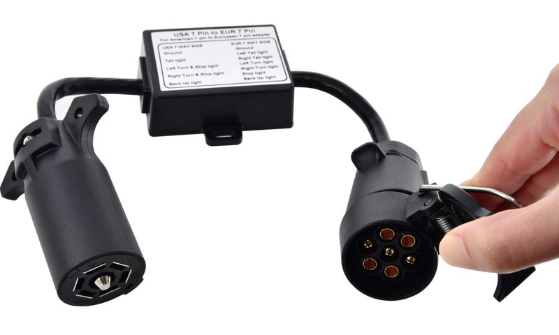 Oyviny USA to EU Trailer Light Converter US Vehicle 7-Way Blade Socket Adapter to European Trailer 7-Pin Round Connector Plug and Play Trailer Converter Waterproof (Color:Black) - Image 1