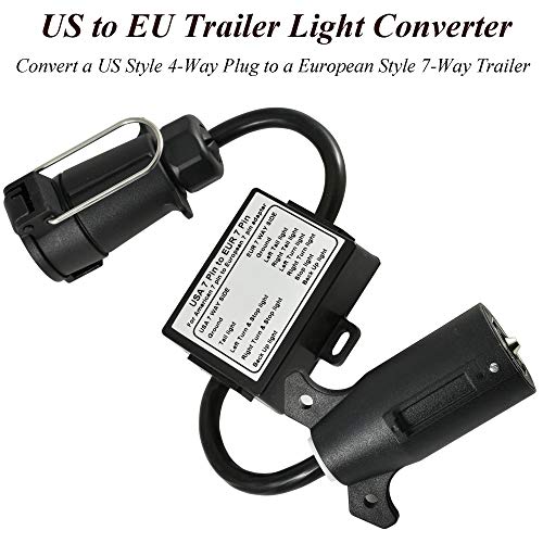Oyviny USA to EU Trailer Light Converter US Vehicle 7-Way Blade Socket Adapter to European Trailer 7-Pin Round Connector Plug and Play Trailer Converter Waterproof (Color:Black) - Image 2