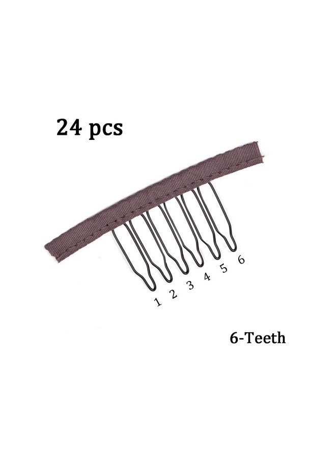 YTBYT 24 Pcs Wig Combs To Secure Wig 6Teeth Wig Comb Wig Clips With Cloth For Making Wig Caps Wigs (Brown) - Image 4