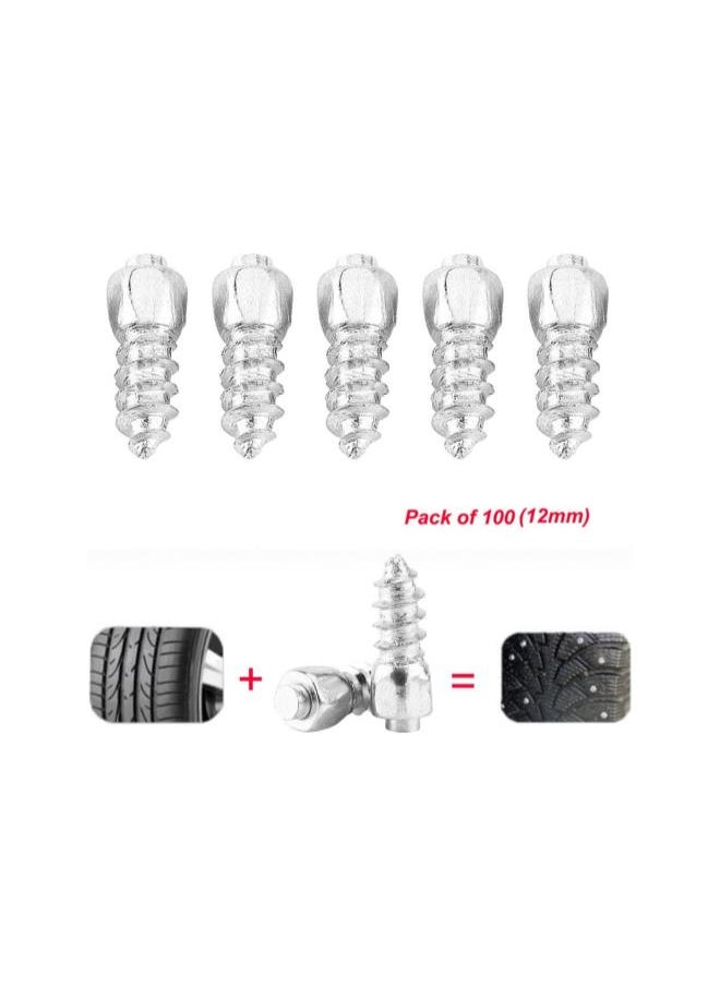 silvercnc - Tire Stud Screws, 100 Pcs 12mm Anti-Slip Screw Stud Wheel Tyre Snow Tire Spikes Screw in Tire Stud Trim Auto Accessories for Car Truck Auto Bike Boot Motorcycle SUV ATV - Image 1